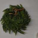 Dingion 12" Real Touch Christmas Cedar Wreath Realistic Artificial Cedar Wreaths for Front Door Small Fake Pine Cypress Wreaths with Cow Bell Velvet Ribbon for Xmas Holiday Outdoor Indoor Home Decor (Brown)