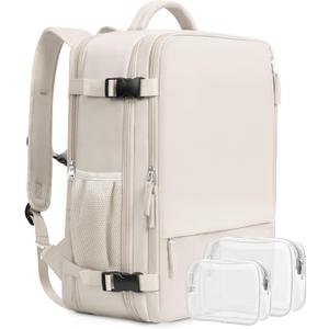 Beraliy Travel Backpack, Large Carry On Backpack, Personal Item Travel Bag, Airline Approved 17 Inch Laptop Backpack, College Weekender Business Hiking Bag, Beige