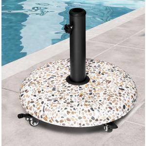 Mobile Patio Umbrella Base 45lbs - Heavy Duty with Locking Wheels Pool Deck Stand for 7-10ft Patio Umbrellas