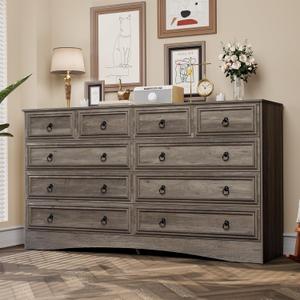 10 Drawers Dresser for Bedroom, 55.2 Inch Wide Large Dressers & Chests of Drawers, TV Stand for 65 inch, Storage Organizer Furniture, Hallway, Entryway, Closet, Brownish Grey
