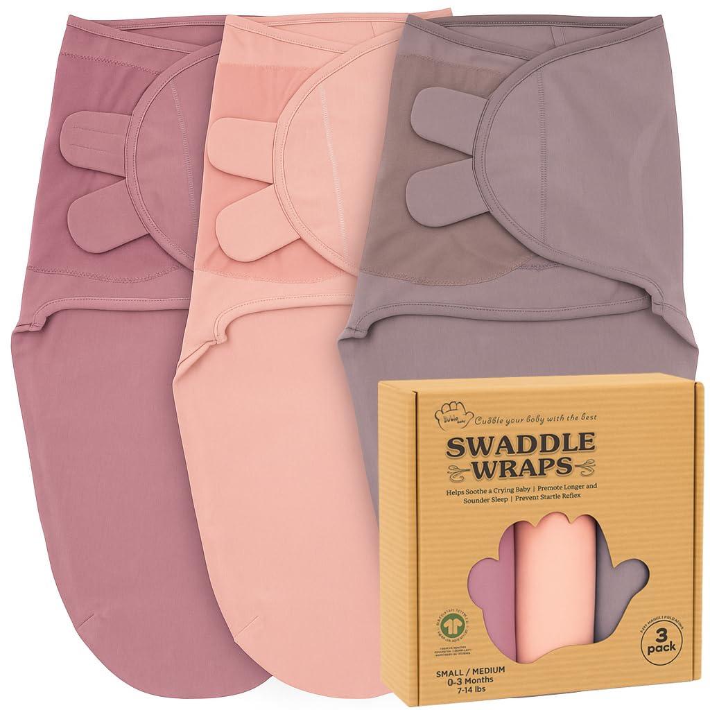 Bublo Baby Newborn Swaddles 03 Months  GOTS Certified Organic Cotton Baby Swaddle Blankets, Soft Breathable Infant Swaddle for Newborn Boys & Girls (3-Pack) (Taupe-mauve-peach)