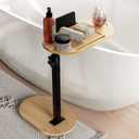 Bamboo Bathtub Tray Table with Adjustable Height, Freestanding Bath Caddy Tray for Tub Against Wall, Bathtub Side Table for Luxury Bath Home Spa Homewarming - Patent Protected (Natural) 