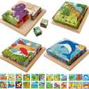 24 Jigsaw Puzzle Designs Cube Wooden Puzzles with Storage Tray,Toddler Kids Puzzles Ages 3 4 5 6,Educational Learning Montessori Toys for 3 4 5 Year Old