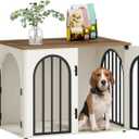 Hzuaneri 31.5'' Wooden Dog Crate Furniture, Indoor Dog Kennel Dogs Cage for Small/Medium Dogs, Heavy Duty Dog Crates Decorative Pet House End Side Table TV Stand, White Brown DFC85114B