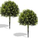 Capoda 2 Pack 24" Artificial Norfolk Pine Topiary Ball Trees with Ground Spike, Christmas Outdoor Shrubs, Fake Plants for Winter Holiday Xmas Outdoor Indoor Front Door Porch Patio Garden Yard Decor