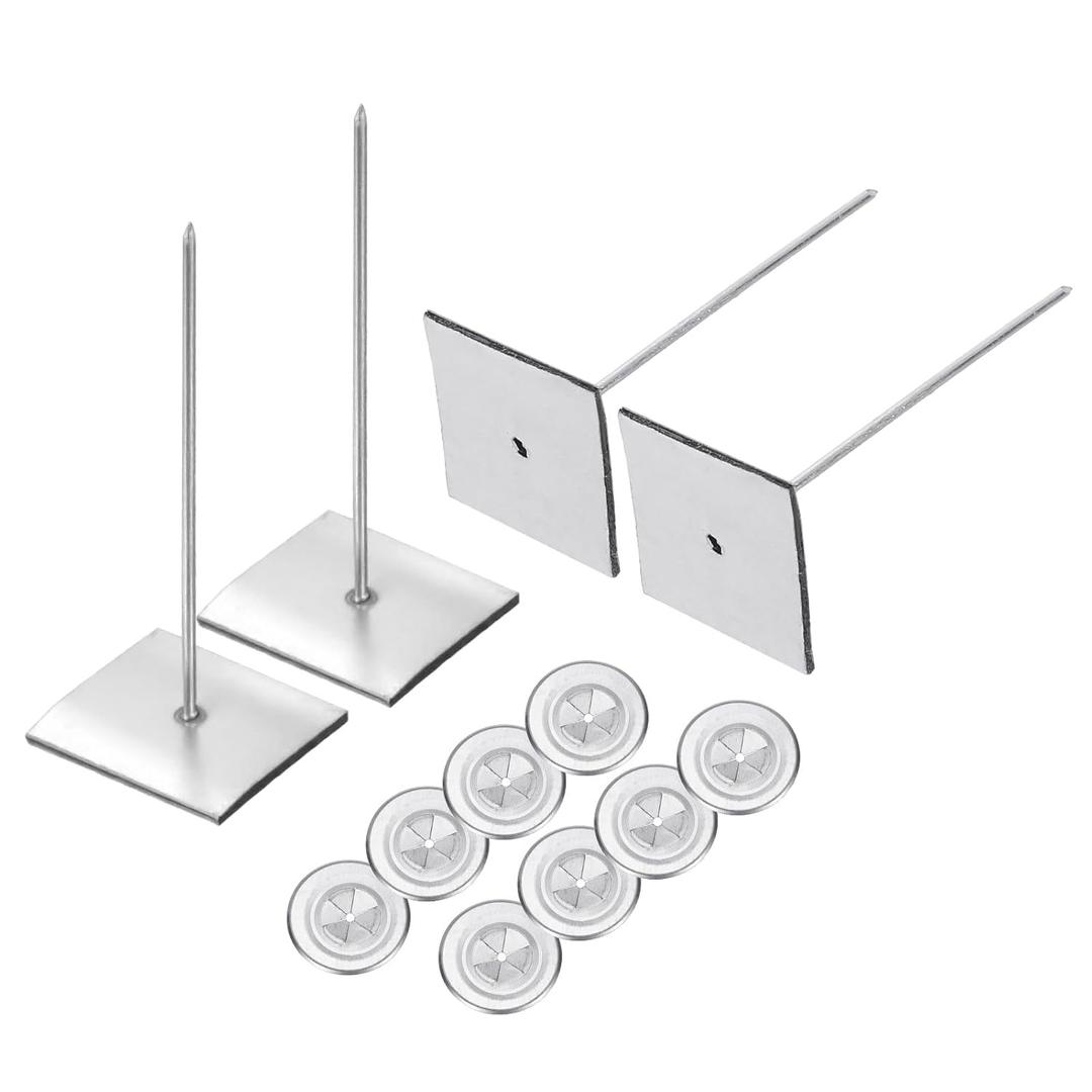 100mm Self Stick Insulation Pins, 100 Sets 0.8 Inch Self Locking Round Washers Aluminum Insulation Hangers for Foam Board Wall Floor Ceiling (100mm/3.94")