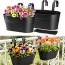 MADHOLLY Railing Planter with Drainage Holes - Sturdy Bucket Pots for Railing Fence, Countryside Style Metal Flower Pots for Herbs Balcony Garden Yard Decor, 2Pcs, Black