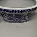 Blue and White Ceramic Planter Pot Vintage Floral Oval Cachepot Vase for Indoor Plants, Flowers & Succulents Glazed Chinese Porcelain Style Decorative Bowl 10.6" Size No Drainage