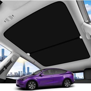 TSLDRV 2025 Upgrade Sunshade Roof for Tesla Model Y 2025-2020 [No-Gap/Sag-Free] Middle Magnetic Component Glass Roof Sunshade Heat Insulation for Tesla Model Y Accessories 2025-2020 Black