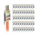 VCELINK Cat7 Cat6A Shielded Pass Through RJ45 Connectors, UL-Listed 3-Prong Gold Plated CAT7 Modular Plug for Solid or Stranded STP/FTP Eternet Cable (50-Pack)