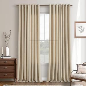 Beige Sand Linen Semi Sheer Curtains 102 Inches Length Long Grommet Bronze Rings Top Boho Farmhouse Neutral Window Curtains Drapes for Bedroom Living Room Large Window Sliding Glass Door 2 Panels Set (Oatmeal)