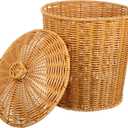 Portable Woven Laundry Basket Lid Handheld Sundries Container for Clothes Bedroom Storage Multi-Functional Organizing Bin Rustic Rattan Design