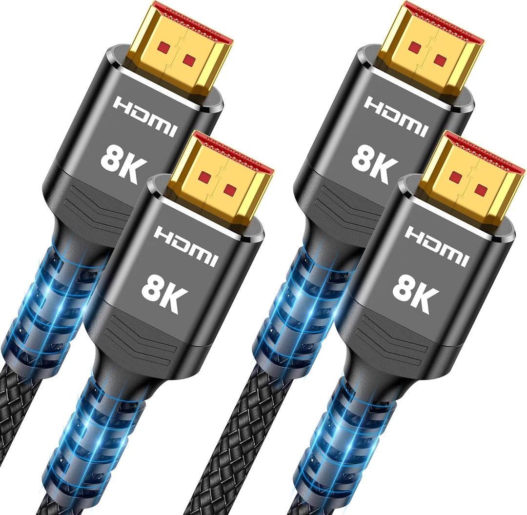 Highwings 8K HDMI 2.1 Cable 2-Pack 10FT, Slim Ultra High Speed HDMI Braided Cord-48Gbps,4K@120Hz 8K@60Hz, HDCP 2.2&2.3, Dynamic HDR,eARC,DTS:X,RTX 3090,Compatible with Roku TV/HDTV/PS5/Blu-ray