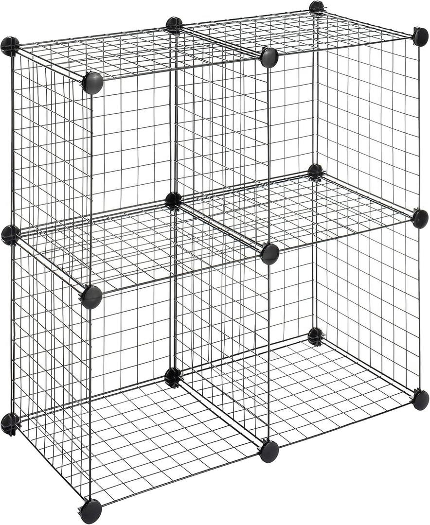 Whitmor Storage Cubes - Stackable Interlocking Wire Shelves -Black (Set of 4)