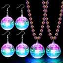 Sasylvia 4 Pcs LED Disco Ball Earrings and Necklaces, 2 Light up Necklace and 2 Pairs Light up Earring, 70s 80s Disco Ball Set for Christmas New Year Eve Dance Party Favor(Multicolor)