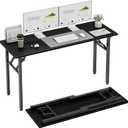 TEMI Long Computer Desk Folding Table - 55.1" Foldable Office Desk, No Assembly, Perfect Writing Table for Bedroom or Apartment, Portable Large Desk or Study Table with Compact Design, Dark Oak