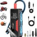 Tire Inflator Portable Air Compressor, Cordless Air Pump for Car Tire 150PSI, Battery & 12V DC, Electric Bike Pump with Pressure Gauge, Auto Shutoff, for Bicycle, Ball, Motorcycle Accessories (Black-red)