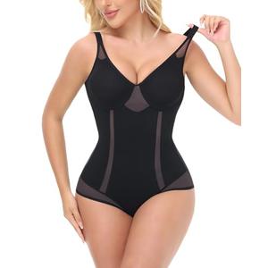 SHAPESHE Shapewear Bodysuit with Underwire for Women Deep V Neck Faja Body Shaper Mesh Slimming Bodysuit Low Back Tummy Control Seamless Shapewear XL