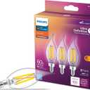 Philips LED 60W BA11 E12 Base 3-Pack Ultra Definition Soft White (2700K) 500 Lumen (5W = 60W) Dimmable Flicker-Free Candelabra Light Bulbs