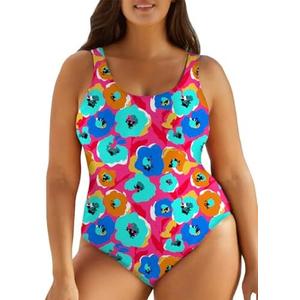 Eytino Plus Size Swimsuit for Women Back Crisscross Sports Tummy Control One Piece Bathing Suits, Z Red (4X)