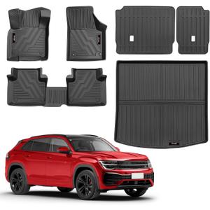 Custom for 2018-2025 2026 Volkswagen Atlas Cross Sport Floor Mats Trunk Cargo Liner and Rear Seat Backrest Mat All Weather TPE Protection Mat Accessories (only for VW Atlas Cross Sport 5 Seats)
