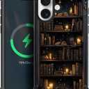 for iPhone 17 Magnetic Case, Compatible with Magsafe Pattern Cover Bookshelf Books