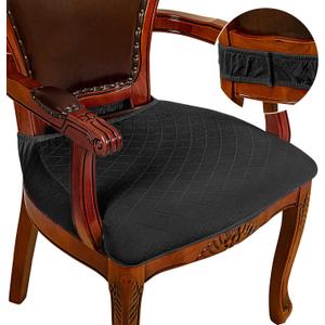 CZL Dining Room Chair Seat Covers Set of 2, Upgraded Zipper Black Chair Covers for Dining Room Stretch Jacquard Dining Chair Slipcover Removable Washable