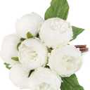 Artificial Fake Flowers Peony 7 Flower Heads Silk Flower Arrangements Wedding Bouquets Decorations Plastic Floral Table Centerpieces Home Kitchen Garden Party Decor (White)