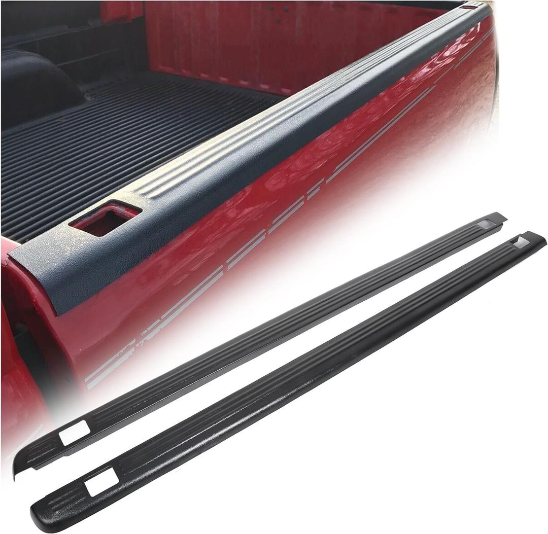 ECOTRIC Truck Bed Rail Caps W/Holes Compatible with 1999-2006 Chevrolet Silverado & GMC Sierra 1500 2500 3500 (Classic only) W/Stake Holes 6'6" Bed Black Ribbed Finish (Set of 2)