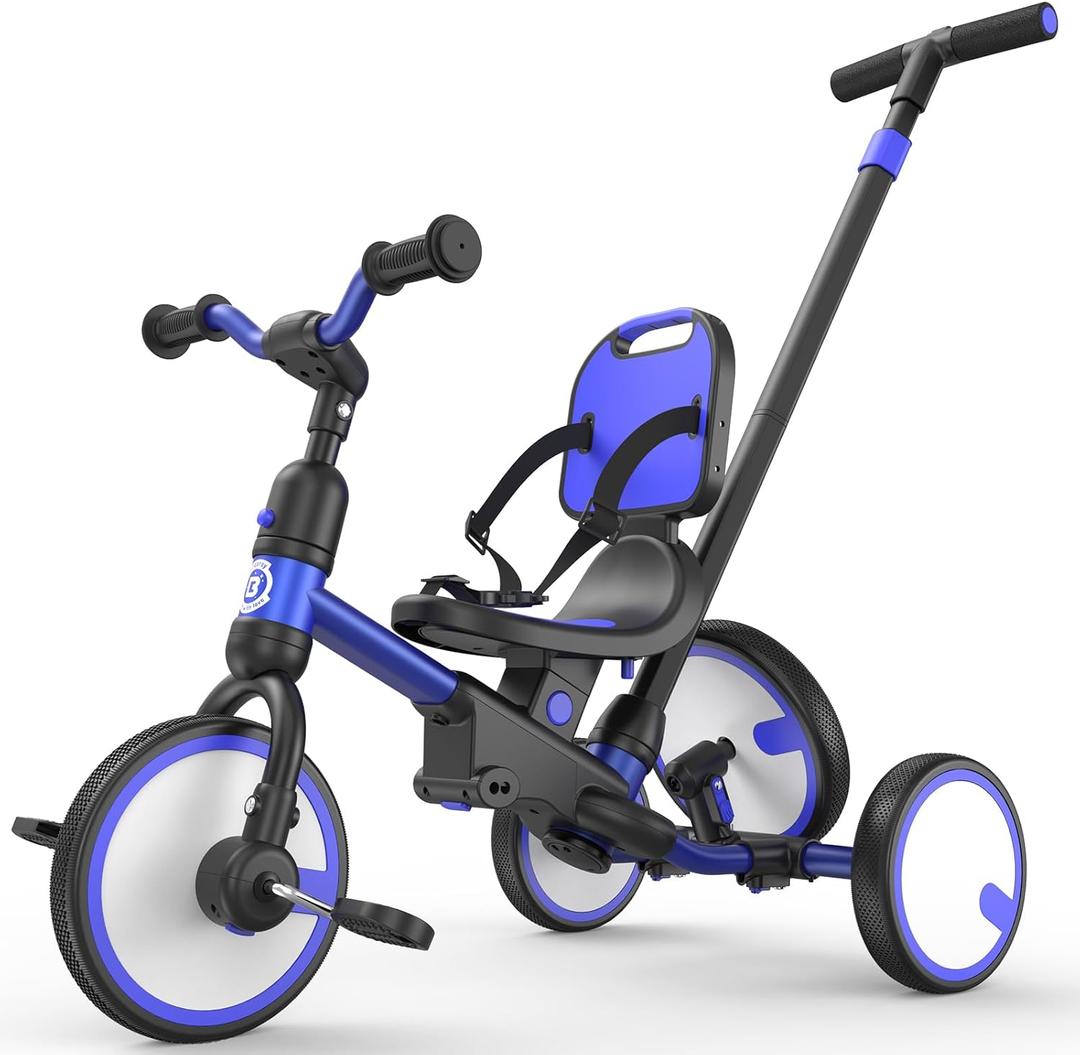 besrey 5-in-1 Toddler Tricycle with Push Handle, Grow with Me Kids Trike for 1-3 Years, Balance Bike & Tricycle, Adjustable Parent Steering, Safety Seat with Backrest