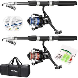 Fishing Pole Combo Set 6.9ft 2PCS Telescopic Fishing Rod and Reel Combo with Carrier Bag Collapsible Fishing Rod and Reel Kits for Bass Sea Saltwater Freshwater