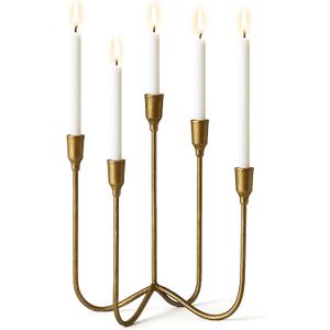 1 Pcs Christmas 5-Candle Cast Iron Tabletop Candelabra 5 Candle Metal Candelabra 17 Inch Candlestick Holders for Christmas Table Mantel Dinner Wedding Gift(Candle Not Included)