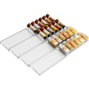 Yieach 4 Tier- 4 Set Acrylic Drawer Spice Organizer - Expandable From 11'' to 22'' Seasoning Drawer Organizer,Clear Spice Drawer and In Drawer Spice Rack,Jar,Spice Organization for Cabinet Drawer