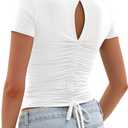 Darong Womens Basic T Shirts Summer Outfits Crew Neck Short Sleeve Back Cut Out Crop Tops Slim Fit Tees Y2k Clothing (White, S)