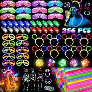 HONLYNE Glow in the Dark Supplies for Kids Adults, Light Up Party Favors, 56 LED Light Up Toys, 100 Glow Sticks Bulk Party Pack DIY Glasses Headbands Necklaces for Neon Party Supplies & Decorations