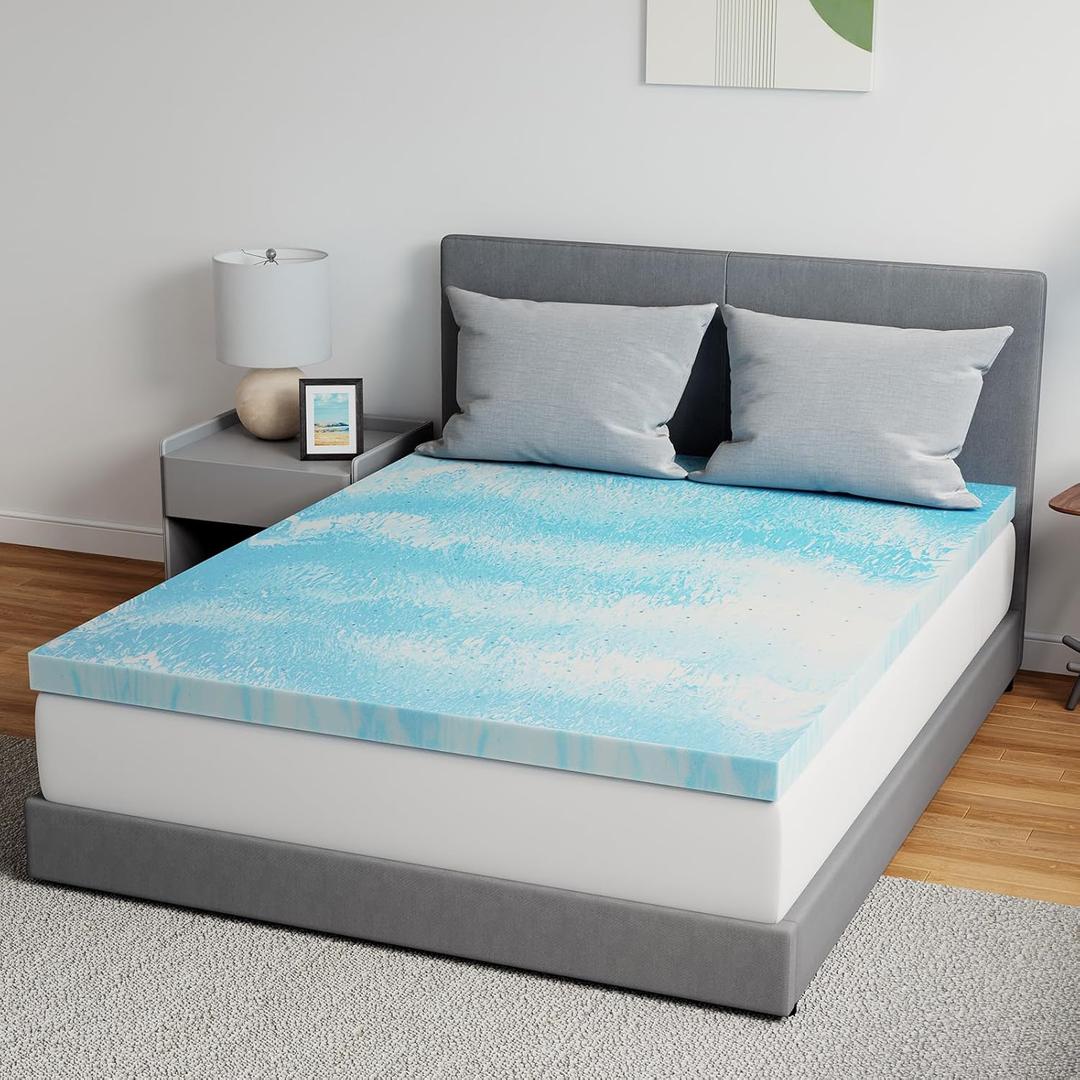 Novilla Memory Foam Mattress Topper King - 3 Inch Cooling Gel Infused Memory Foam | Slow-Rebound Pressure Relief | CertiPUR Certified | Comfort for Sleeper Sofa, RV, Camper, Dorm Room (Blue)
