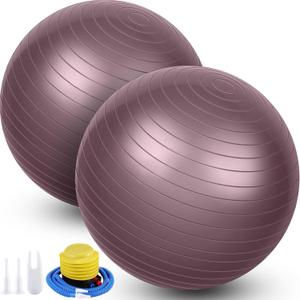 Leyndo 2 Pcs Yoga Ball Exercise Ball Large 26 Inch Exercise Anti Burst Birthing Fitness Ball with Pump, 26 Inches/ 65 cm for Improved Posture, Balance, Yoga, Pilates, Training (Rose)