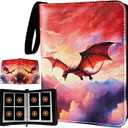Card Binder 4 Pocket, 400 Pockets Zipper Card Binder Album, 3Ring Card Holder Binder with Removable 50 Sleeves, Card Folder for MTG, TCG, Yugioh Cards, Sports Cards (Fire Dragon)