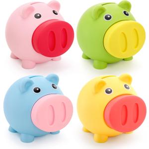 ZEAYEA 4 Pack Mini Piggy Bank, Cute Plastic Pig Money Bank, Unbreakable Saving Money Box Coin Bank for Boys Girls Adults, Practical Gift for Birthday, Christmas, New Year