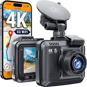 ROVE R2-4K PRO Dash Cam, Built-in GPS, 5G WiFi Dash Camera for Cars, 2160P UHD 30fps Dashcam with APP, 2.4" IPS Screen, Night Vision, WDR, 150 Wide Angle, 24-Hr Parking Mode, Supports 512GB Max