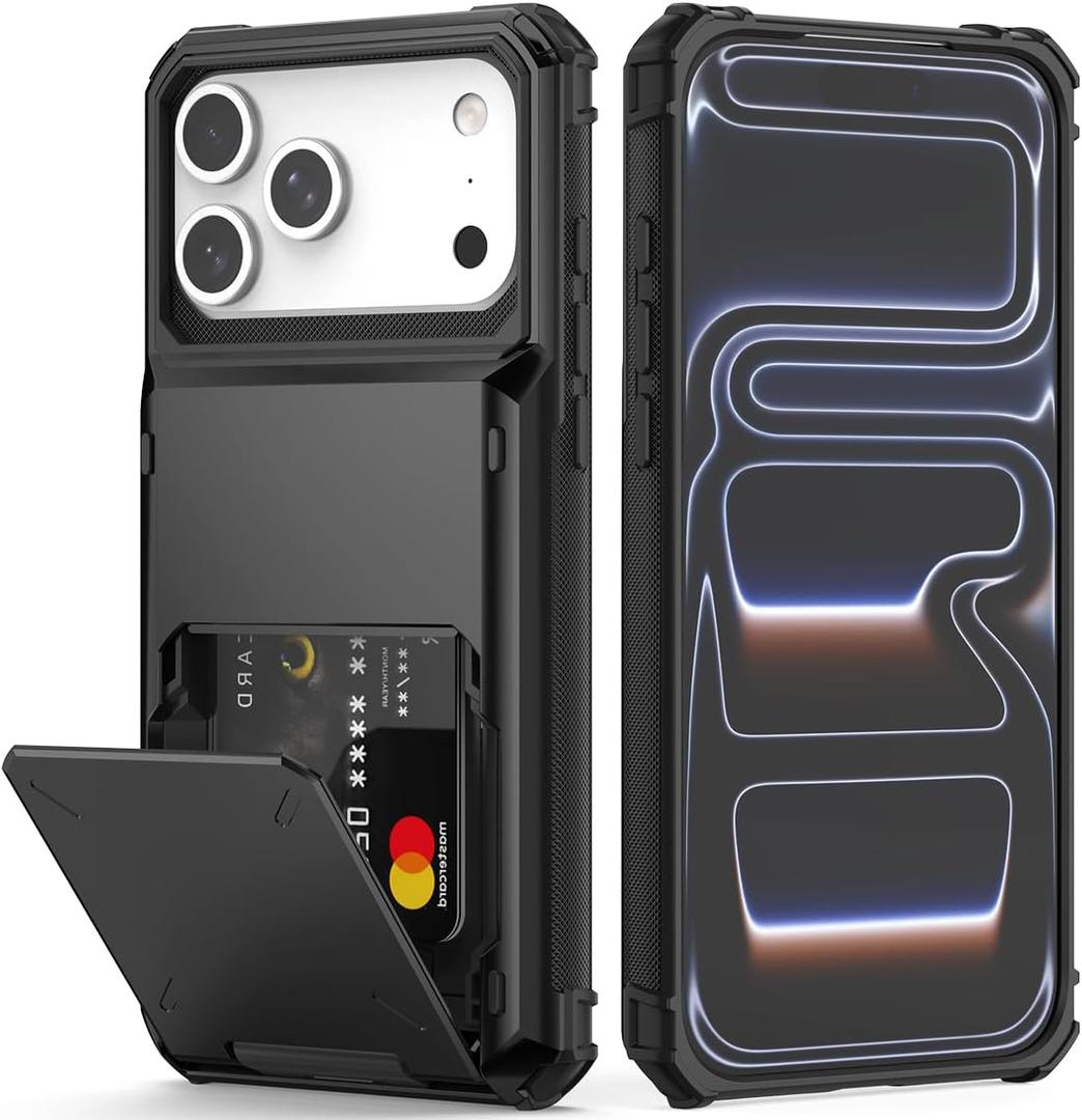 Nvollnoe Compatible with iPhone 17 Pro Max Case with Card Holder[Store 5 Cards] Dual Layer Heavy Duty Shockproof Wallet Case with Hidden Card Slot Large Storage Cover for Men&Women 6.9''(Black)
