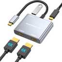 USB C to Dual HDMI Adapter |4K60Hz HDMI Splitter Extended Display for Dual Monitors,100W PD,USB 3.0 Port Converter Compatible with Laptop,Tablet,Graphics Card