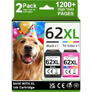 EaseFusion 62XL Ink Cartridges Black and Color Remanufactured Replacement for HP Ink 62 HP62XL Combo Pack Compatible with Envy 7640 5660 5540 7645 5740 5746 OfficeJet 250 200 Mobile Printer, 2Pack