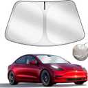 Upgraded Sunshade for Tesla Model 3/Y Windshield, Improved UV Protection Fabric, Metal Frame, Full-Size Foldable Front Sun Shade, Professional Accessories for Tesla Model 3/Y 2016 to 2025