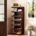 7-Tier Vertical Shoe Rack, Bamboo Free Standing Shoe Rack Shelf, Shoe Storage Stand, Entryway Shoe Tower, Vertical Shoe Organizer for Narrow Closet, Entryway, Hallway
