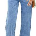 Sidefeel Women's Jeans High Waisted Straight Leg Stretchy Jeans Trendy Welt Pockets Loose Wide Leg Zimbaplatinum Denim Pants (10, Washed Light Blue)