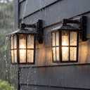 KDG Outdoor Waterproof Patio Wall Light Fixtures Set of 2, Black E26 Socket Exterior Lanterns with Tempered Glass, Modern Wall Mounted Lamp Suitable for Home, Front Door, Garden, Garage, Porch