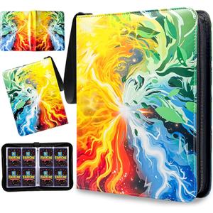 Trading Card Binder for TCG Cards, 4-Pocket Portable Card Collector Ablum Holder Book Fits 400 Cards with 50 Removable Sleeve, Waterproof Card Binder Display Storage Carrying Cases for TCG-Storm