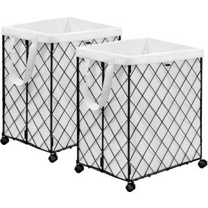 2Pack Laundry Hamper on Wheels-92L Basket Large Laundry Collapsible With Removable Liner,Rolling Metal Wire Basket-Sturdy Laundry Bag for Dirty Clothes Organization Closet Bathroom Living Room