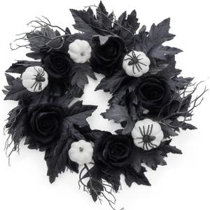 MISSPIN 20 Inch Halloween Wreaths for Front Door, Harvest Thanksgiving Wreath, Farmhouse Decorations for Home Porch Wall Window, Autumn for Indoor Outdoor (Black)